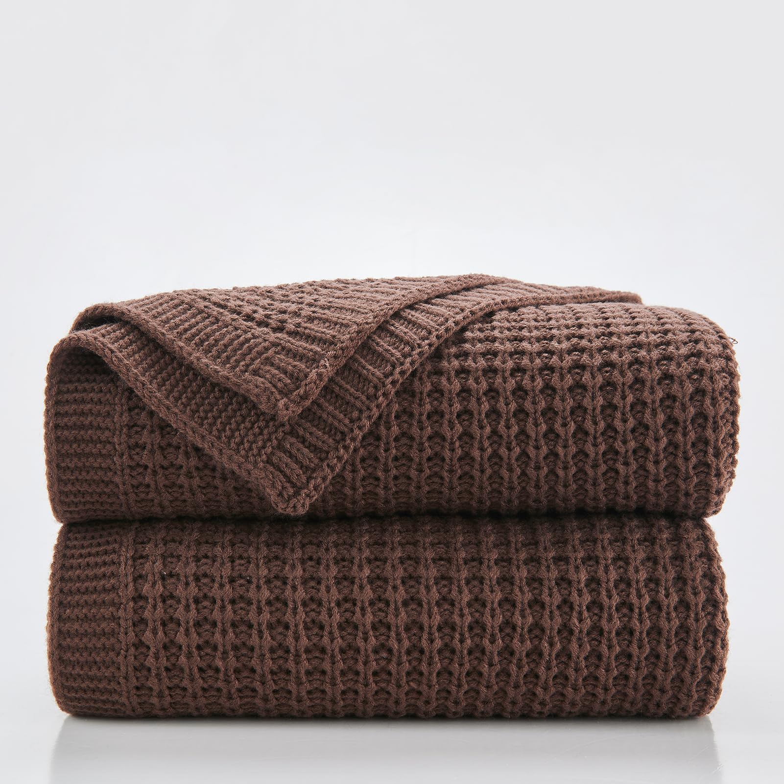 Douceur Brown Throw Blanket For Couch, Soft Chunky Cable Knit Throw Blanket, Classic Fisherman'S Rib Stitch Pattern Throw For Li