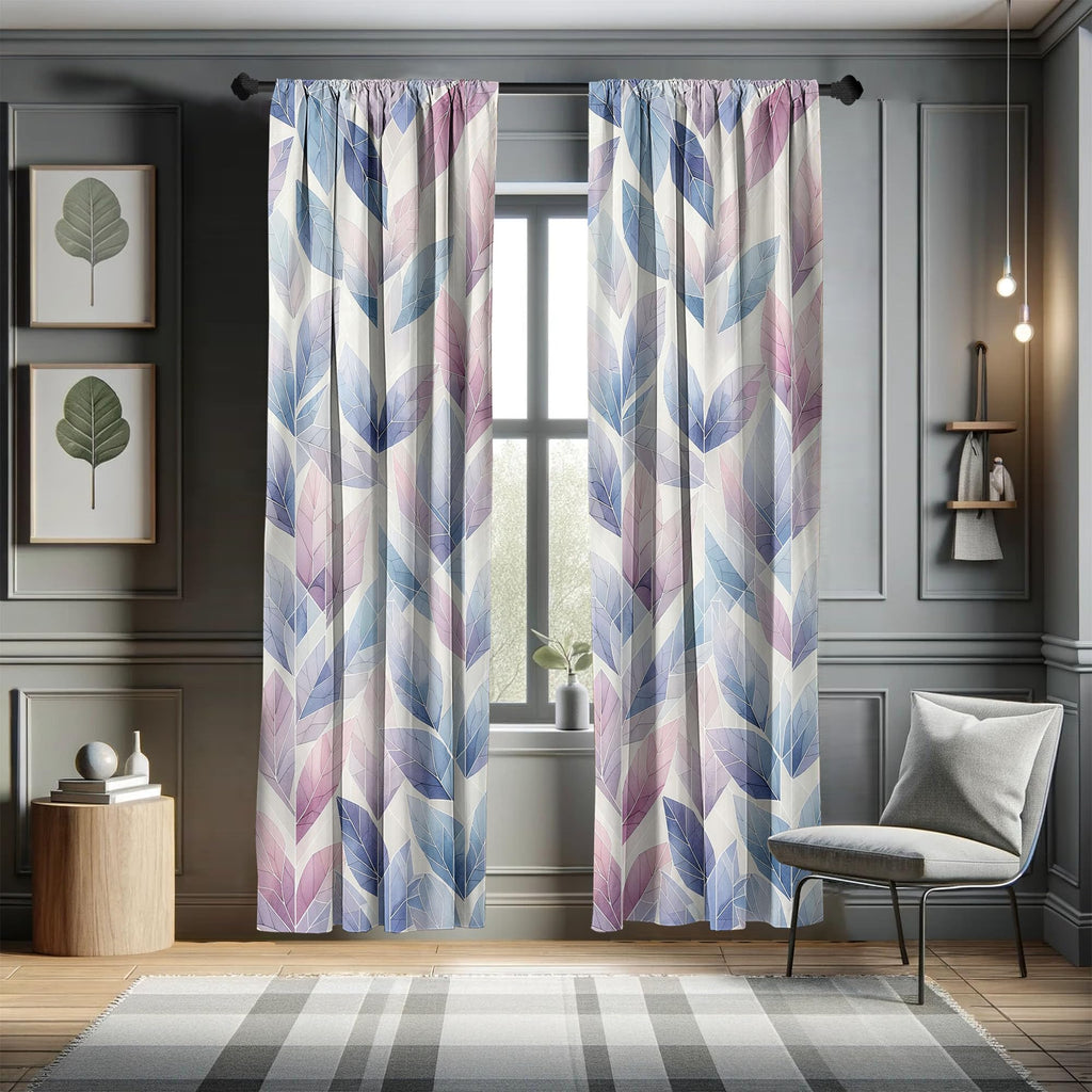 Ambesonne Leafy Art Window Curtains Pack Of 2, Futuristic Fractal Look Leaves With Geometric Details Dreamy Tones, Lightweight S