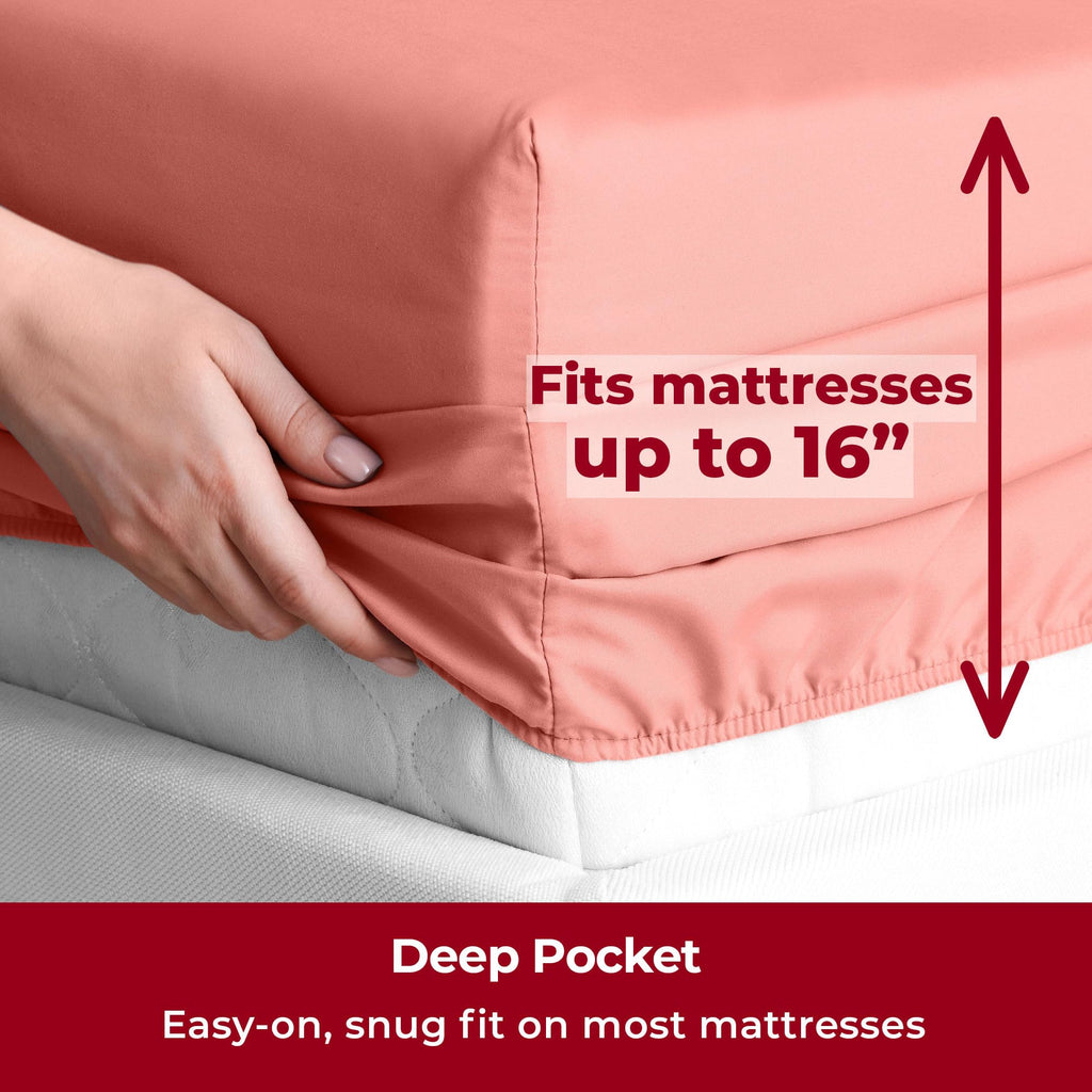 Mellanni Queen Sheet Set - 6-Piece Iconic Collection Bedding, (Including 4 Pillowcases), 16-Inch Deep Pocket, Easy Care, Extra Soft, Cooling Sheets, Brushed Microfiber - Coral