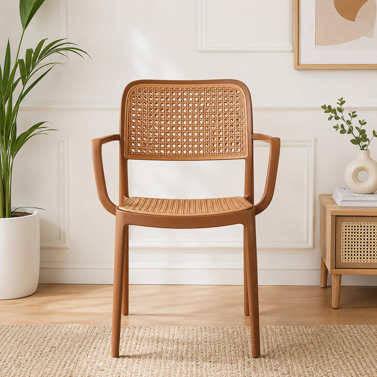 The Artment Retro Brown Chair | Witharm Midcentury Modernchair With Rattanstyle Woven Detailing | Plasticframe | Dining, Livin