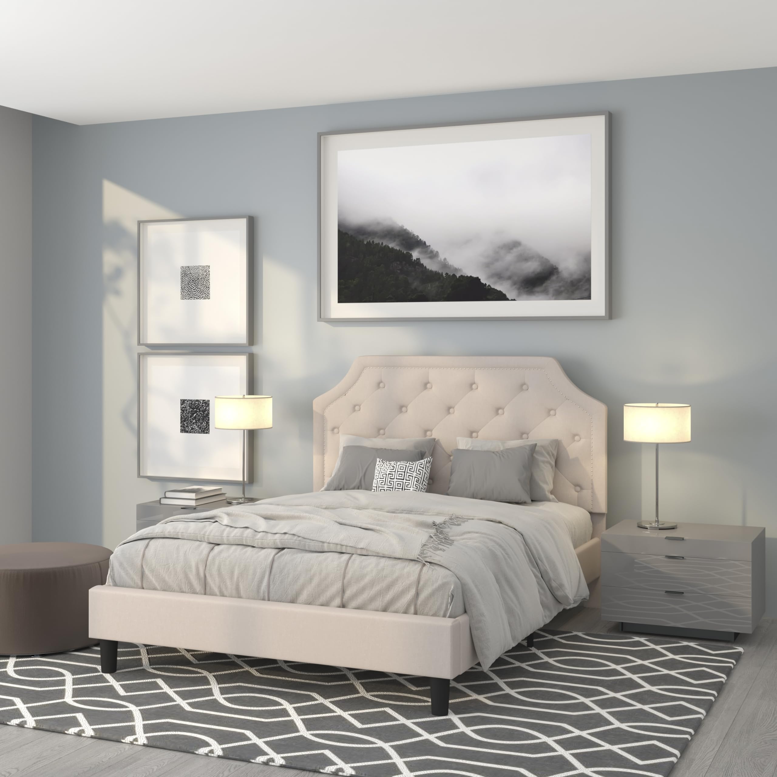 Flash Furniture Brighton Queen Size Tufted Upholstered Platform Bed In Beige Fabric
