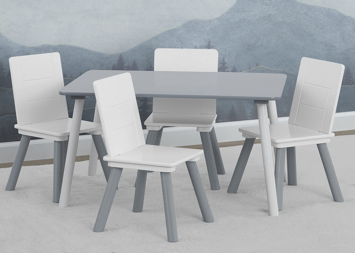 Delta Children Kids Table And Chair Set (4 Chairs Included) - Ideal For Arts & Crafts, Snack Time, Homeschooling, Homework & More, Grey/White