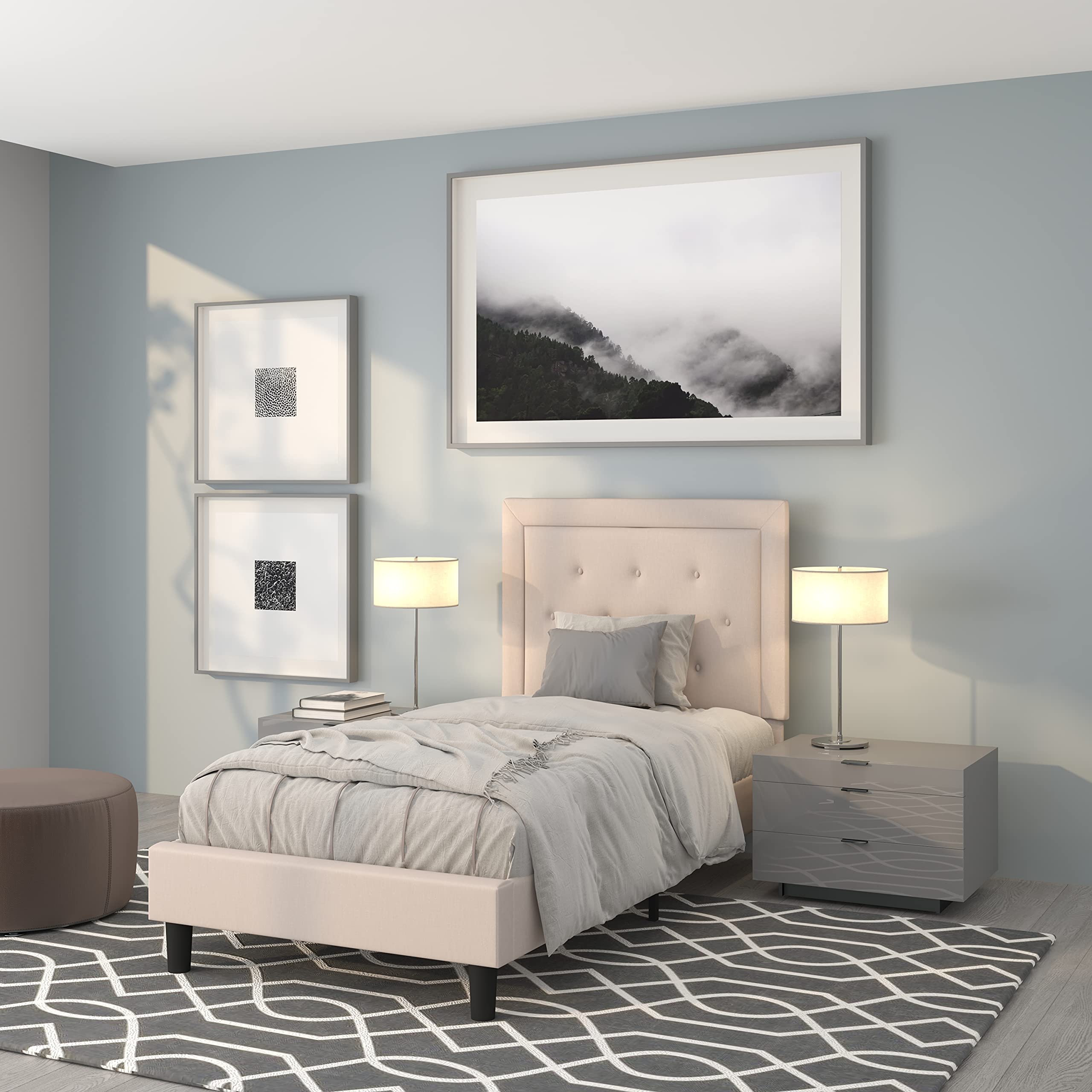 Flash Furniture Roxbury Twin Size Tufted Upholstered Platform Bed In Beige Fabric
