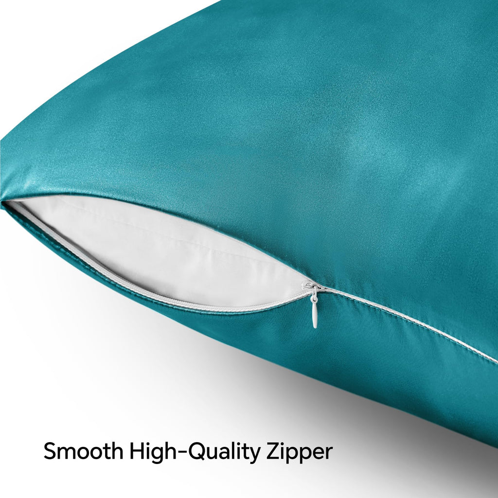 Bedelite Satin Pillowcase With Zipper, Teal Pillow Cases Queen Size Set Of 2, Super Soft And Cooling Similar To Silk Pillow Case