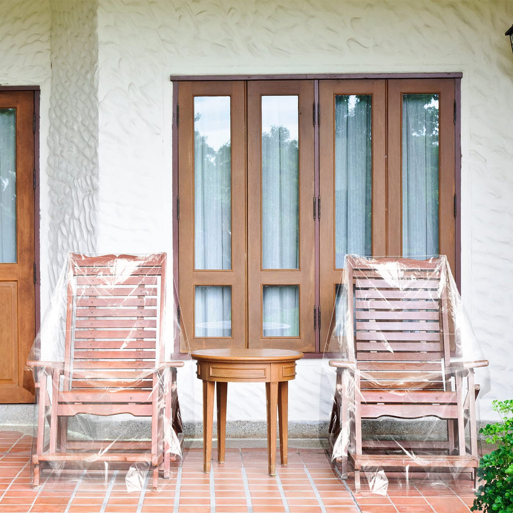Tudomro Waterproof Plastic Chair Covers, 4 Pcs, Clear, 37 x 30 x 30 Inch, PE Material, for Outdoor Furniture Storage and Moving