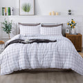 Andency White Full Size Comforter Set, 3 Pieces Lightweight Grid Bedding Comforter Sets, White Black Striped Fluffy Microfiber B