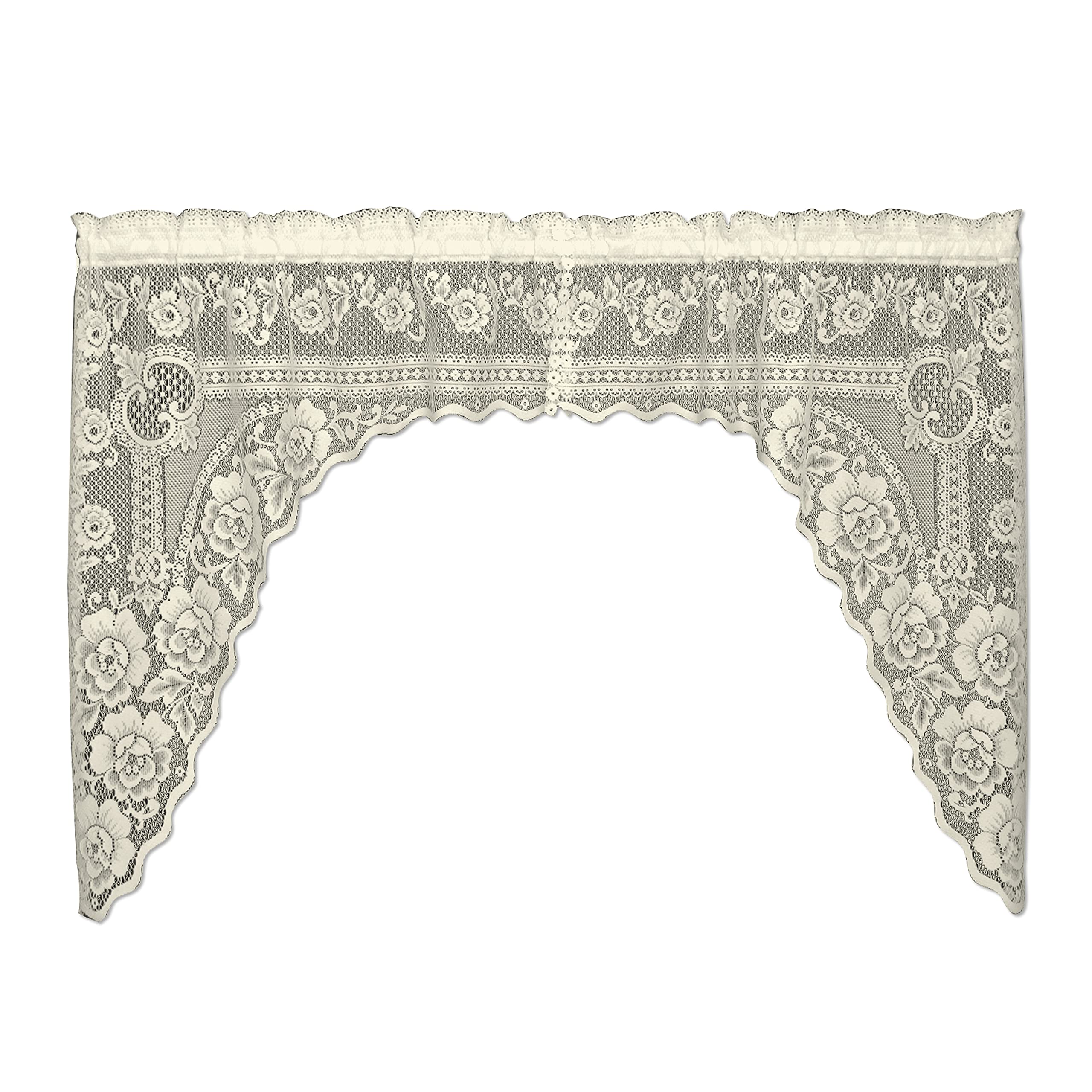 Heritage Lace, Ecru Victorian Rose Swag Pair, 72x38