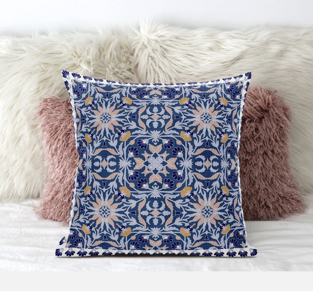 HomeRoots Muted Black Yellow 16â€ Blue Pink Paisley Zippered Suede Throw Pillow
