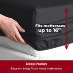 Mellanni Split King Sheet Set - 7-Piece Iconic Collection Bedding, (Including 4 Pillowcases), 16-Inch Deep Pocket, Easy Care, Extra Soft, Cooling Sheets, Brushed Microfiber - Black