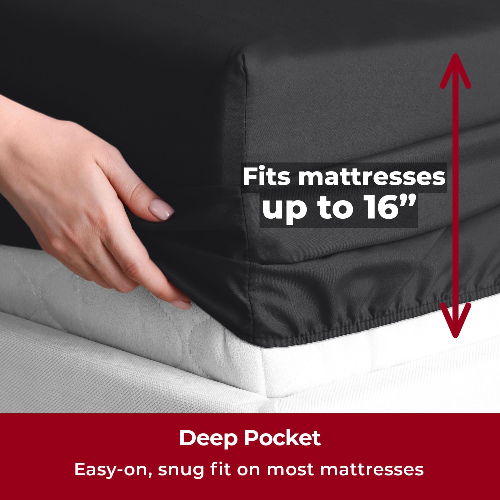 Mellanni Split King Sheet Set - 7-Piece Iconic Collection Bedding, (Including 4 Pillowcases), 16-Inch Deep Pocket, Easy Care, Extra Soft, Cooling Sheets, Brushed Microfiber - Black