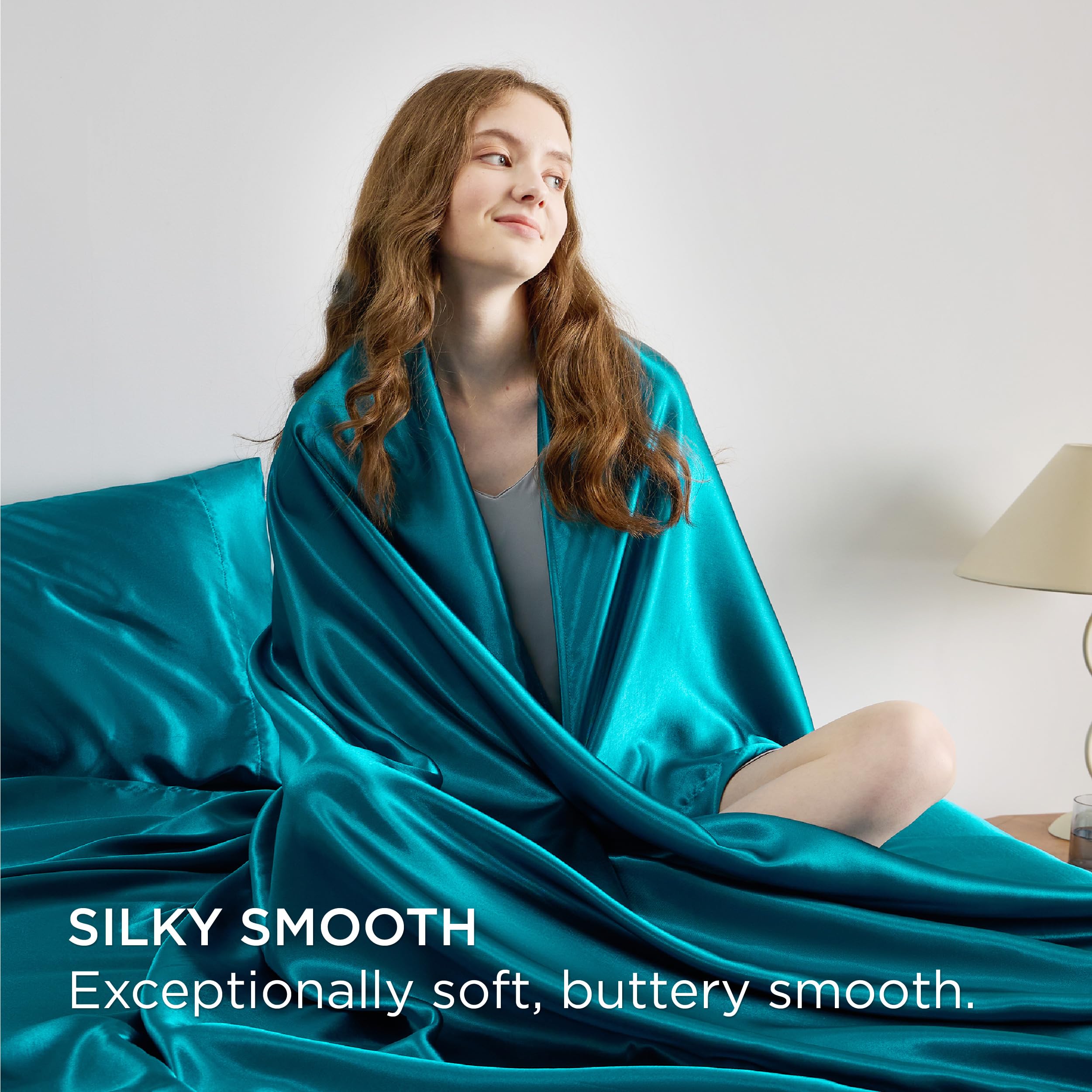 Bedsure Satin Sheets Queen Size - Similar To Silk Sheets, Silky Bedsheet, Luxury & Ultra Soft, Non-Fading & Wrinkle Free, Good For Hair & Skin, Gifts For Women, 4 Pieces, Teal