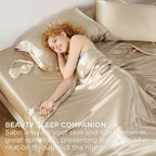 Bedsure Satin Sheets King - Similar To Silk Sheets, Silky Bedsheet, Luxury & Ultra Soft, Non-Fading & Wrinkle Free, Good For Hair & Skin, Gifts For Women, 4 Pieces, Khaki