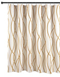 Biscaynebay Extra Long Textured Fabric Shower Curtain 72 Inch By 72 Inch, Gold Printed Striped Linen Modern Hotel Luxury Quality