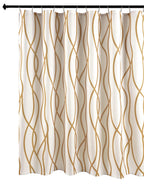 Biscaynebay Extra Long Textured Fabric Shower Curtain 72 Inch By 72 Inch, Gold Printed Striped Linen Modern Hotel Luxury Quality