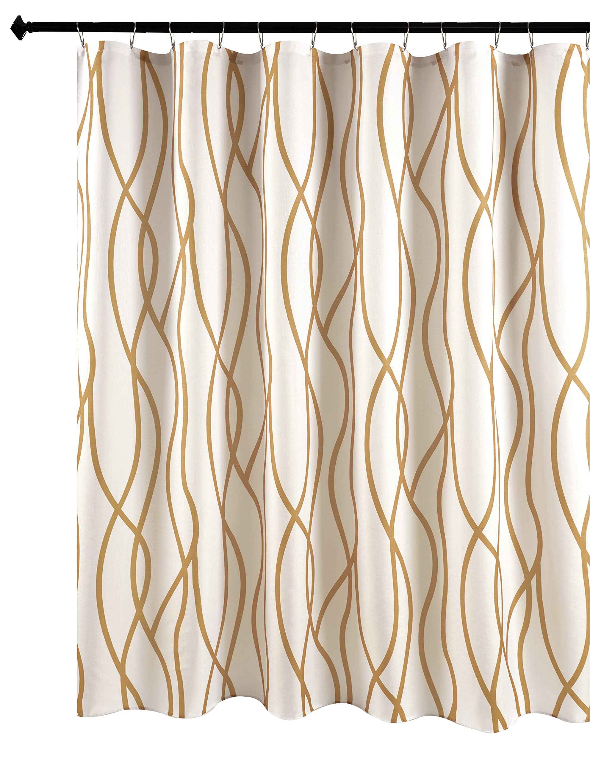Biscaynebay Extra Long Textured Fabric Shower Curtain 72 Inch By 72 Inch, Gold Printed Striped Linen Modern Hotel Luxury Quality