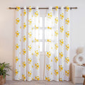 Homemonde Cotton Sheer Customize Curtains Set Of 2  Linen Textured Light Filtering Curtain, Yellow Flower Printed Panels