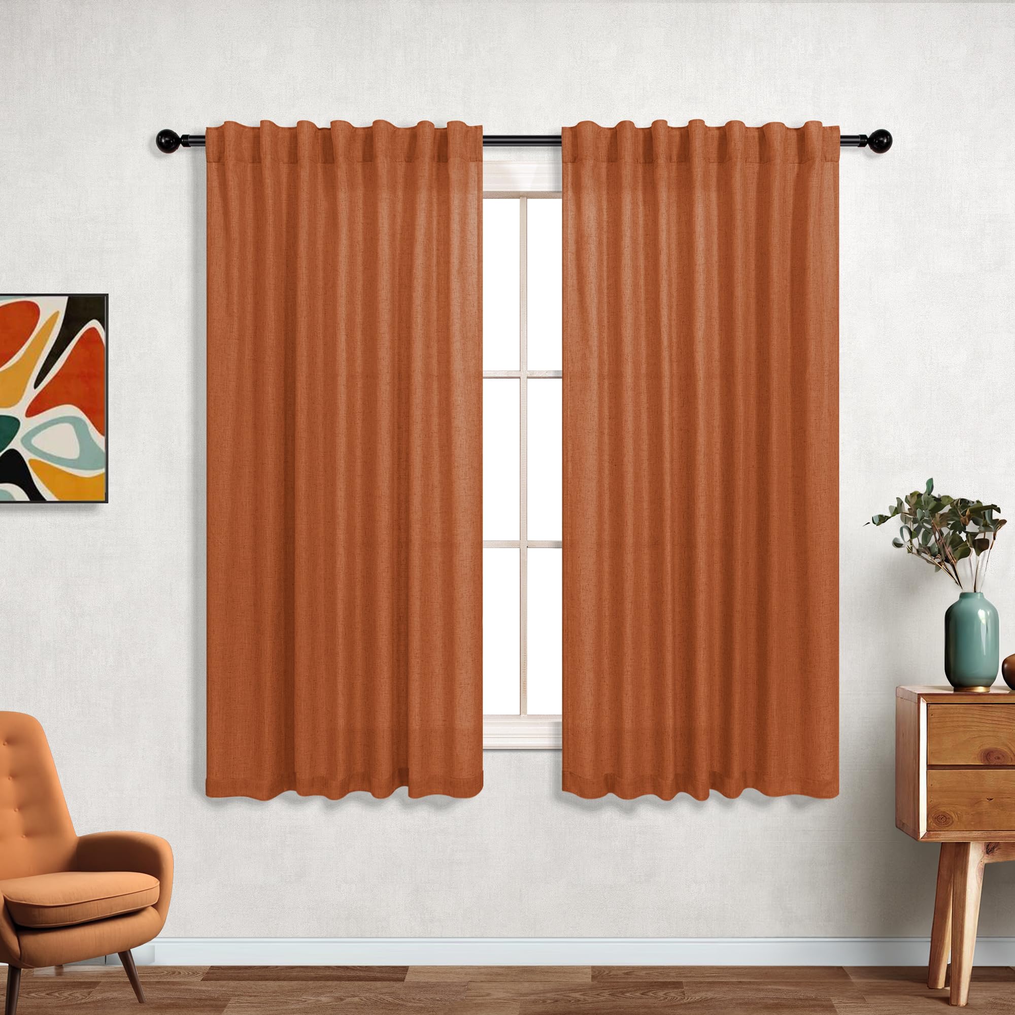 Koufall Fall Curtains For Kitchen,Burnt Orange Sheer Curtains For Bathroom Window,45 Inch Length
