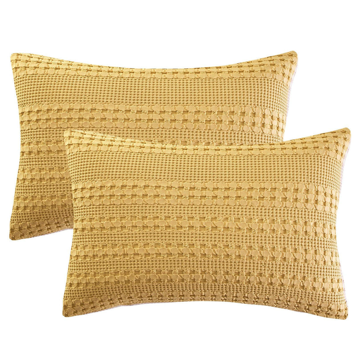Phf 100% Cotton Waffle Pillow Shams Standard Size, 2 Pack 20inch X 26inch Soft Skinfriendly Pillowcases, No Filling, Aesthetic Wove