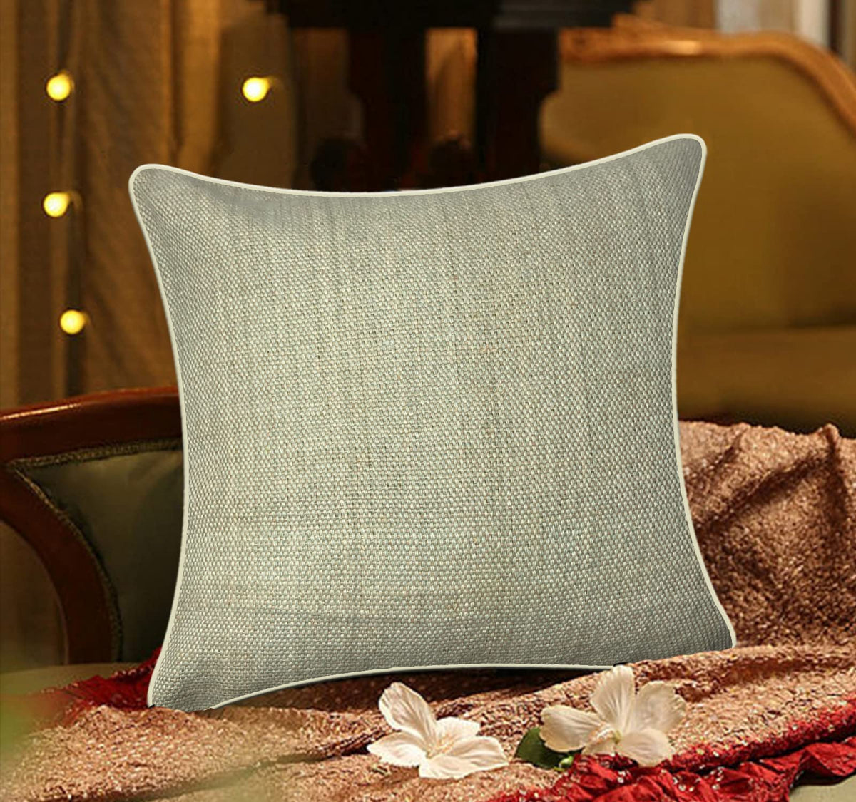Sajavat Home Cotton Striped Cushion Cover 18X18 Inches Ruby Red (Pack Of 1) (Beige)