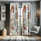 Ambesonne Mid Century Window Curtains Pack Of 2, Modern Boho Vibe Geometric Rounds And Rectangles With Leafy Branches, Lightweig