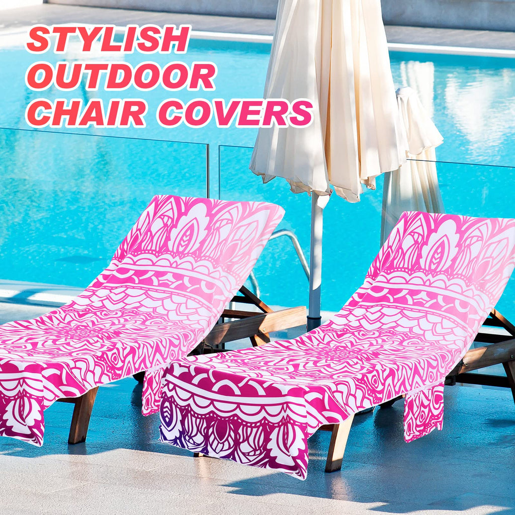 Oudain 2 Pcs Beach Chair Covers With Side Pockets Boho Pool Chaise Lounge Cover Mandala Microfiber Chaise Lounge Chair Towel Cover For Outdoor Garden Patio Sunbathing Lawn,28.7 X 82.5 Inch(Sweet)