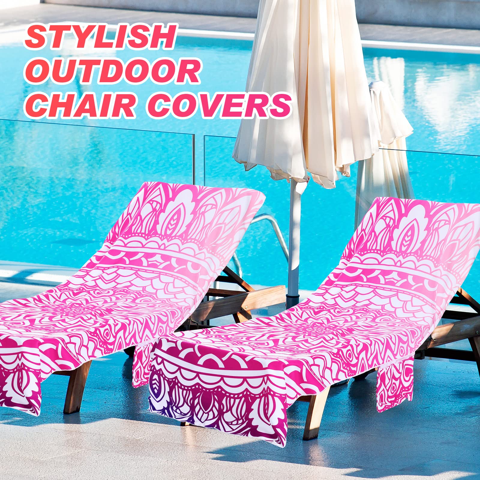 Oudain 2 Pcs Beach Chair Covers With Side Pockets Boho Pool Chaise Lounge Cover Mandala Microfiber Chaise Lounge Chair Towel Cover For Outdoor Garden Patio Sunbathing Lawn,28.7 X 82.5 Inch(Sweet)