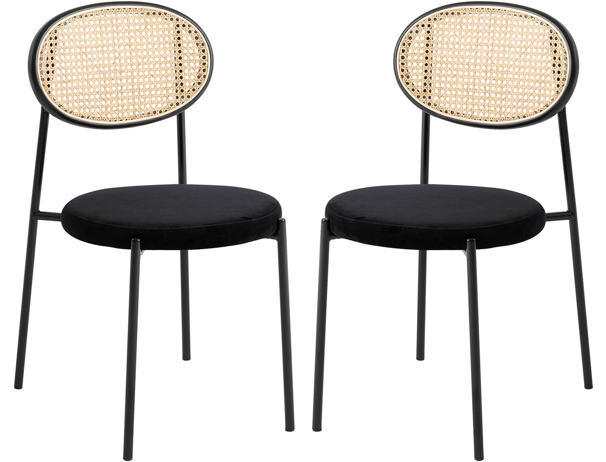 Euston Modern Wicker Dining Chair With Velvet Round Seat Set Of 2