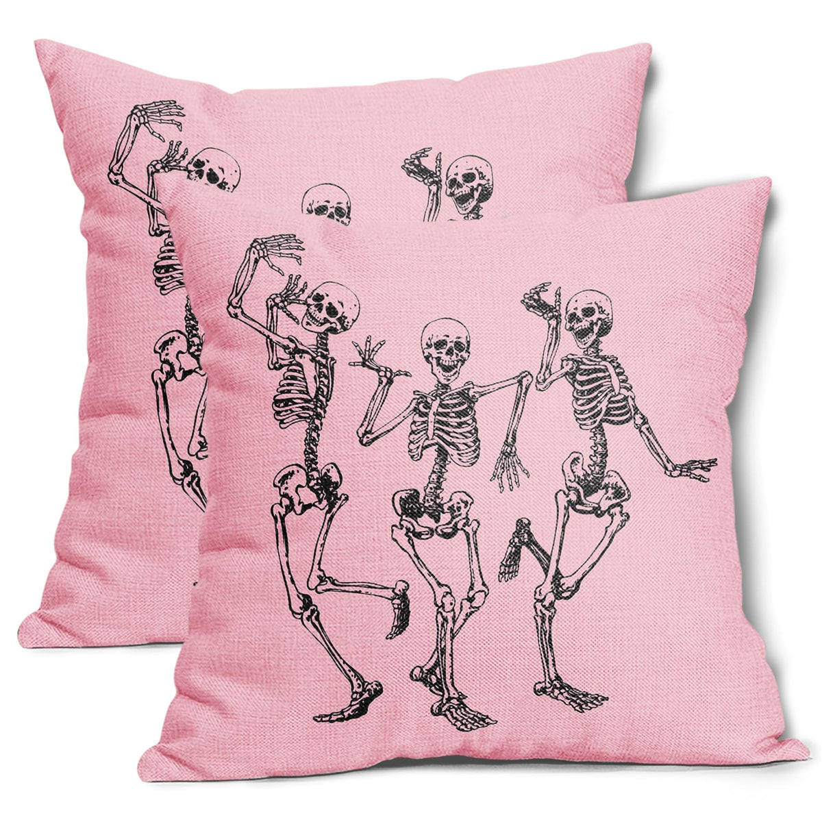 Halloween Skull Pillow Covers 16X16 In Set Of 2 Cute Funny Skeleton Decorative Pillow Cases Vintage Pink Pillow Covers Cotton Li