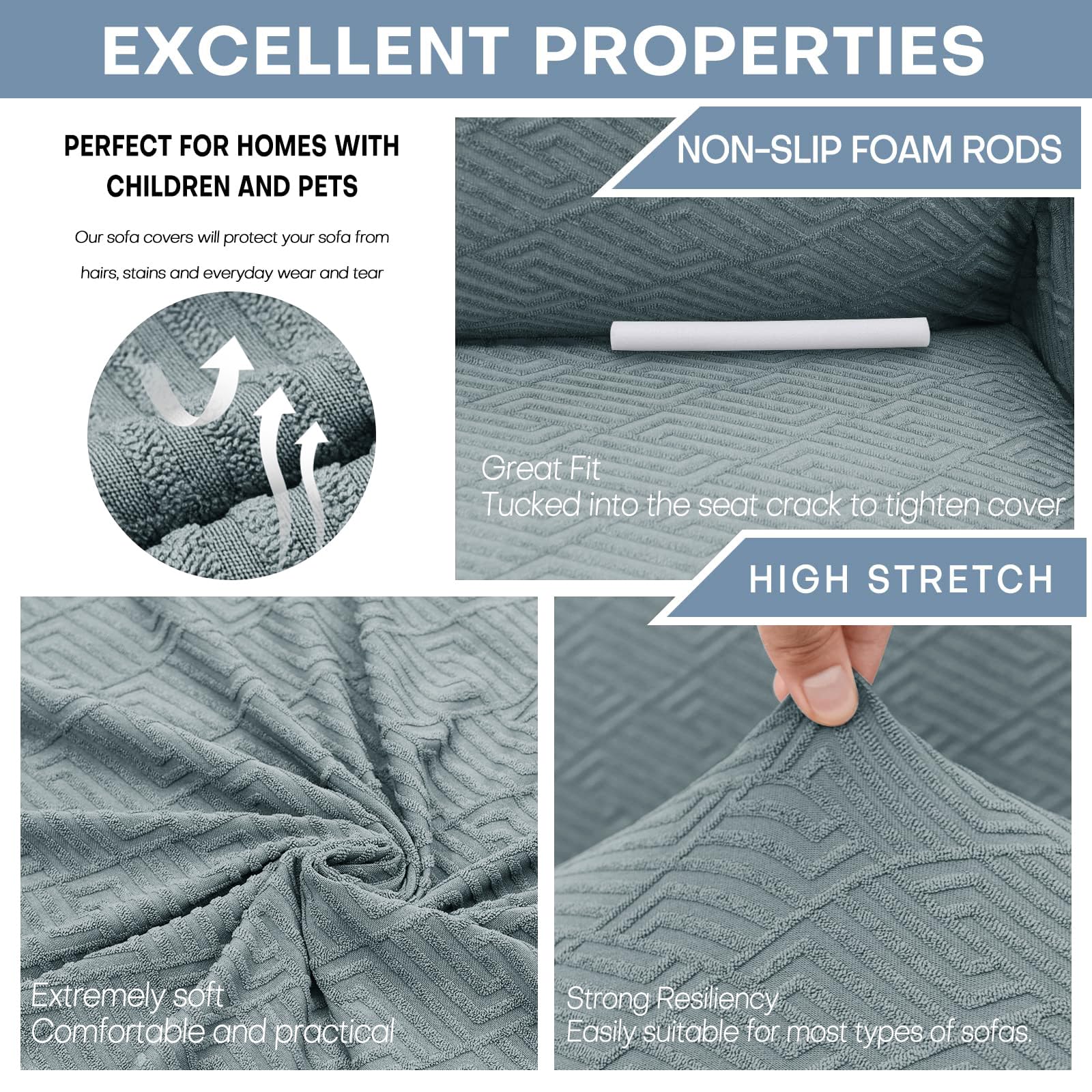 Znsayotx 1 Piece Jacquard Couch Covers For 2 Cushion Couch High Stretch Loveseat Slipcover For Pets Dogs Anti Slip Love Seat Sofa Slipcover Furniture Protector (Medium, New Pattern Light Grey)