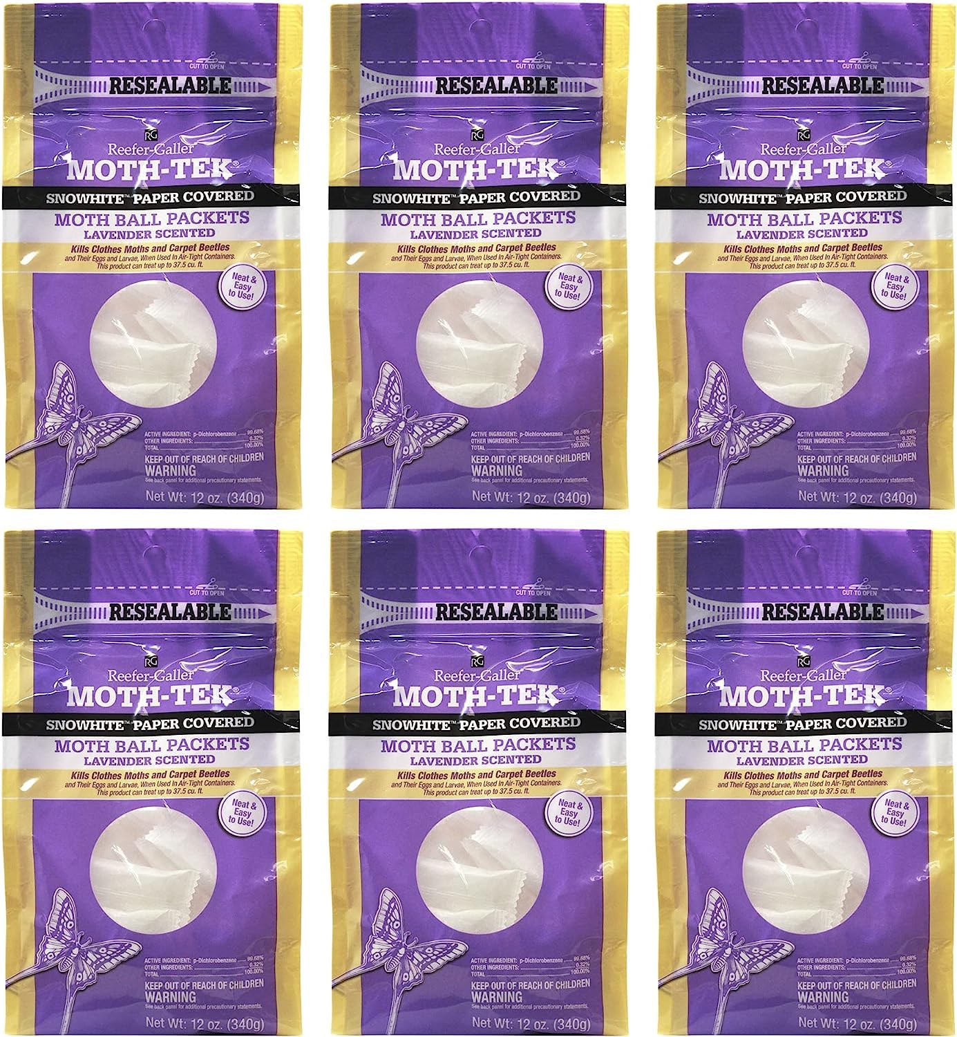 Reefer-Galler Moth-Tek Snowhite Lavender Scented Moth Ball Packets 12 oz (6)