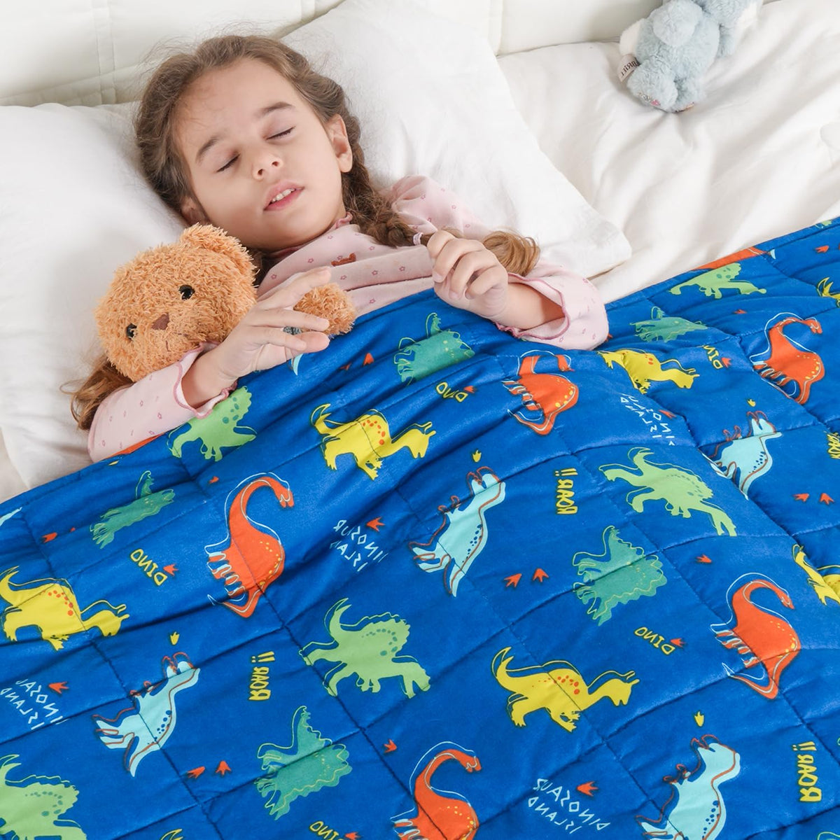 Kivik Weighted Blanket 7 Lbs, 41' X 60' Blue Dinosaur Weighted Blankets For Small Single/Twin Size Bed, All-Season Breathable