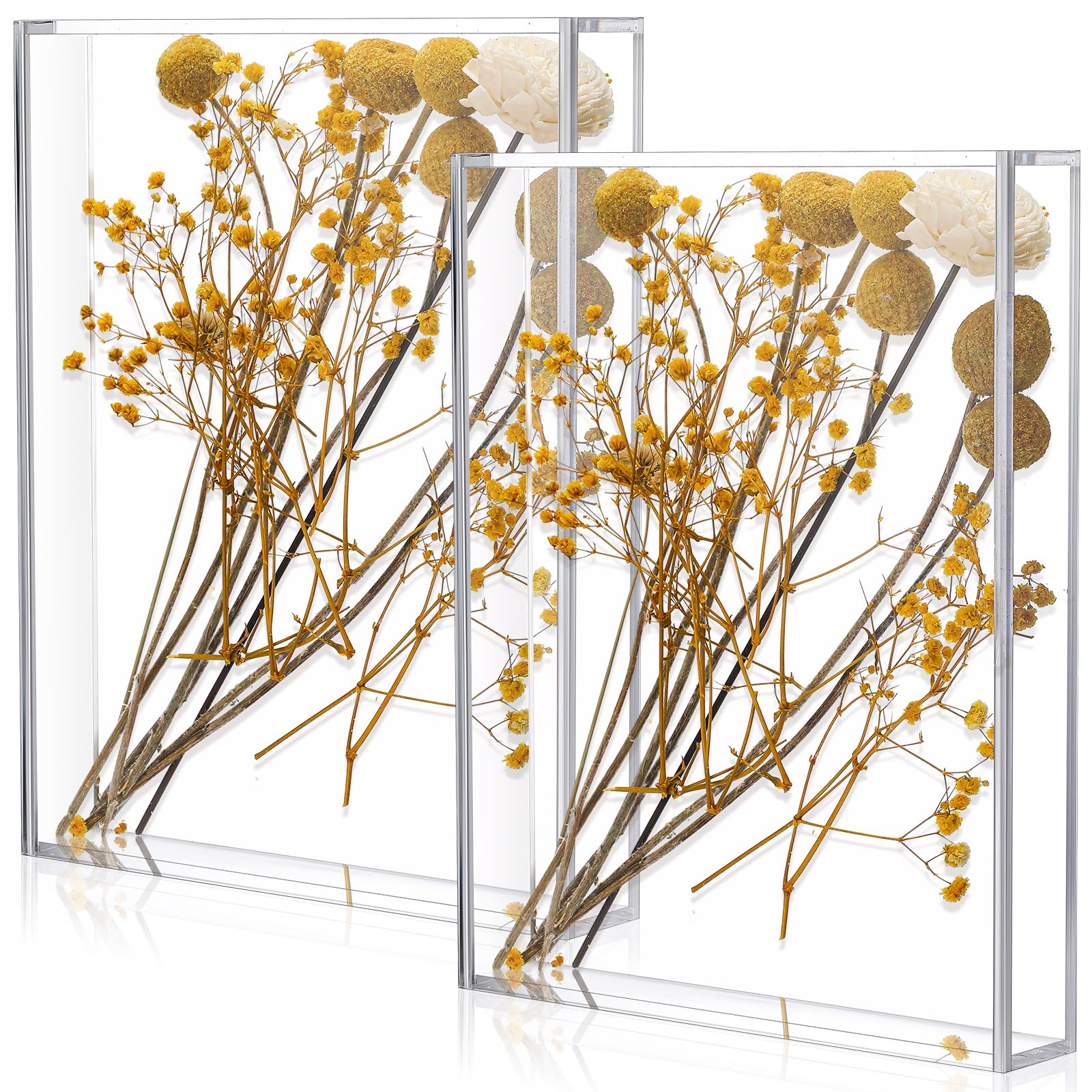 Barydat 2 Pcs Acrylic Shadow Boxes Display Cases, Shadow Box DIY Frame Clear Acrylic Display Box Wedding Memory Box Dried Flower