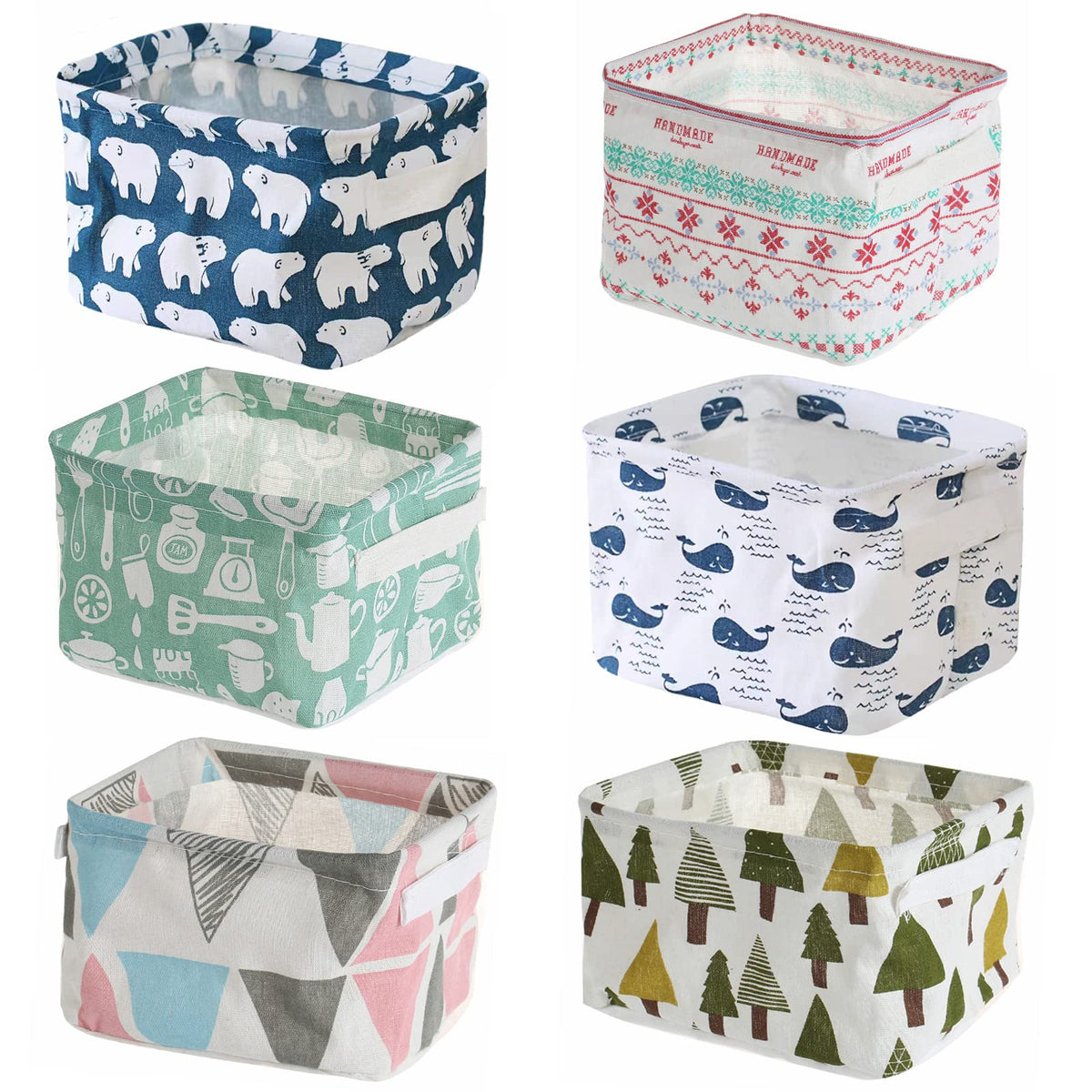 Abgream Foldable Rectangular Storage Basket  Set Of 6 Small Cotton Linen Containers Organizers With Handle For Home Decor Or St