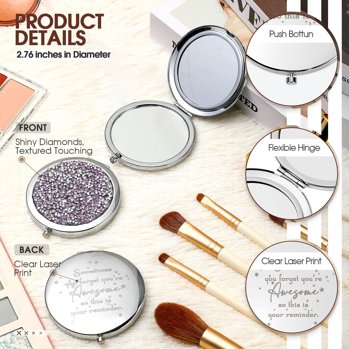 Roowest 10 Pcs Inspirational Compact Mirror Sometimes You Forget You'Re Awesome Appreciation Thank You Gifts For Women Employee