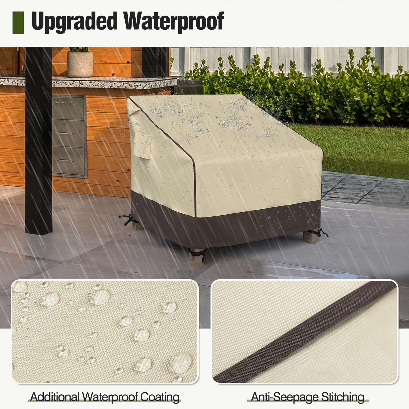 Mr. Cover Patio Chair Covers Waterproof, Outdoor Furniture Covers For Rocking & Adirondack Chairs, Fits Up To 38'W X 40'D X 34'H, Moisture-Proof & Uv-Protection, Brown & Khaki, 2 Pack