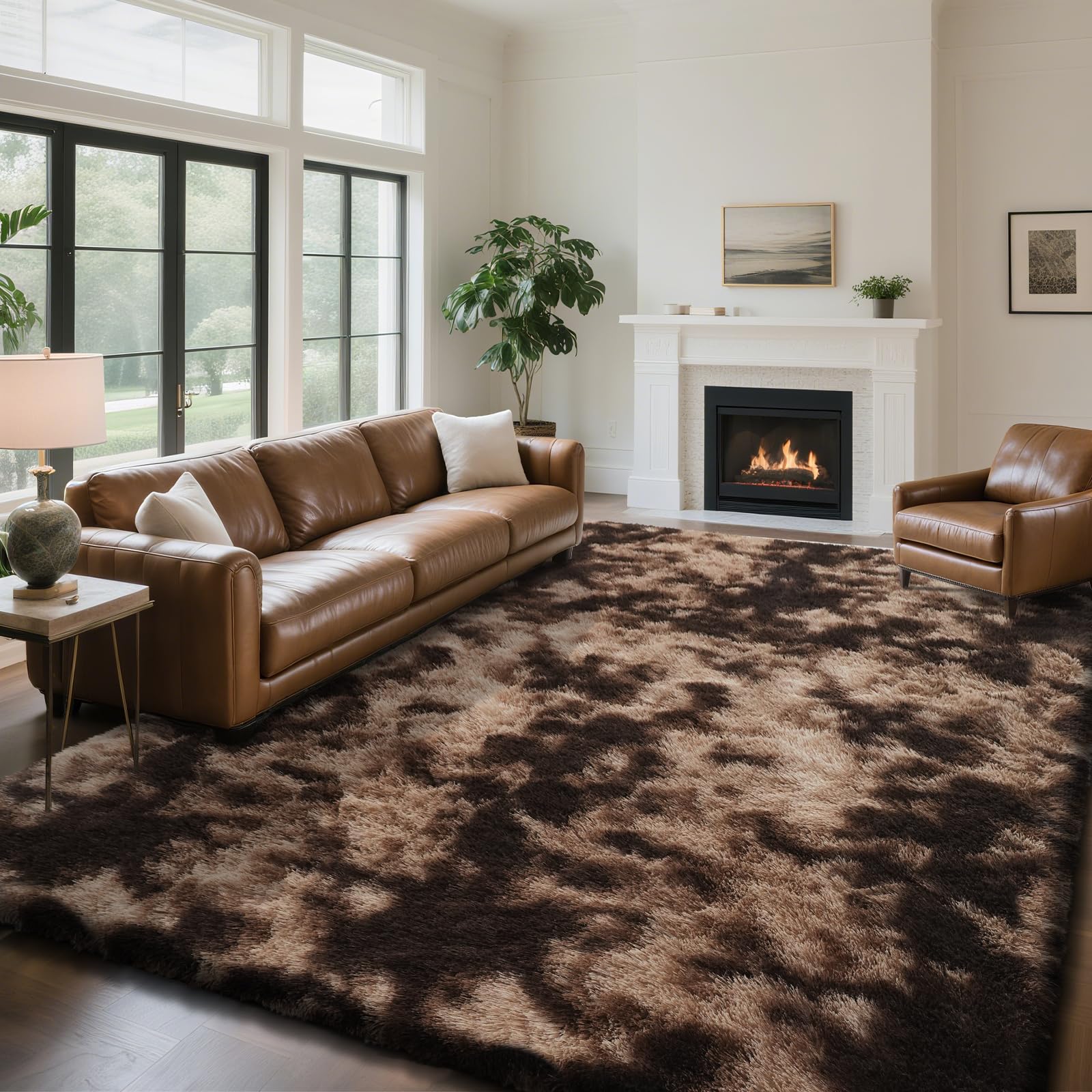 yongyangjuxin Fluffy Rug Shaggy Area Rug, Mottling Brown 10x14 Area Rugs for Bedroom, Super Soft Shaggy Rugs for Living Room Bed