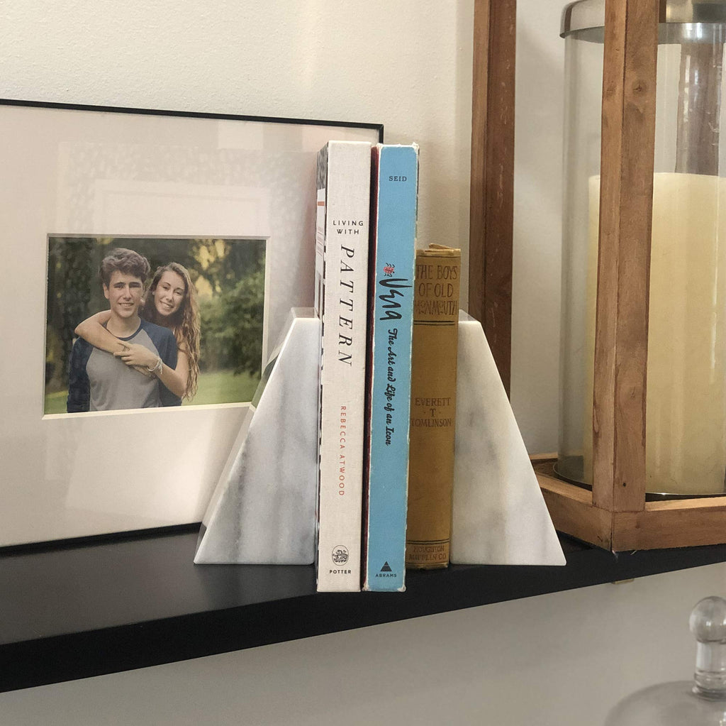 Fox Run Triangular 100% Natural Polished White Marble Bookends 4 X 3 X 6 Inches
