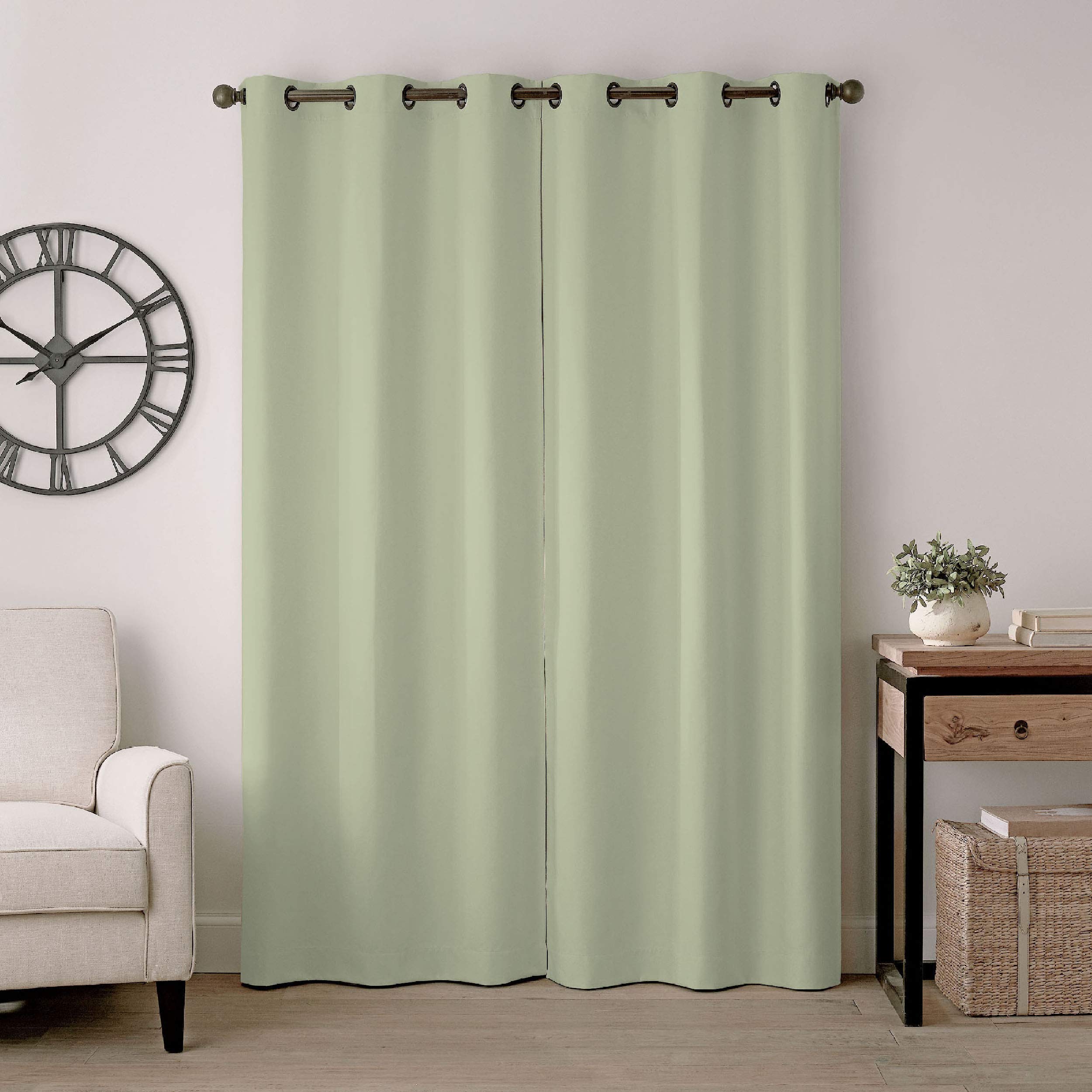 Eclipse Gabriella Grommet Top Curtains For Bedroom, Single Panel, 40'' X 84'', Sage