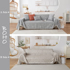 Handontime Bohemian Grey And White Couch Cover For Dogs Aztec Tribal Sofa Covers For 3 Cushion Couch Aesthetic Tassel Couch Slipcover Sofa Seat Cover Universal Loverseat Cover Futon Cover, 71' X134'