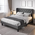 Allewie Queen Size Bed Frame with Button Tufted Wingback Headboard, Upholstered Platform Bed with Wooden Slats Support - No Box 