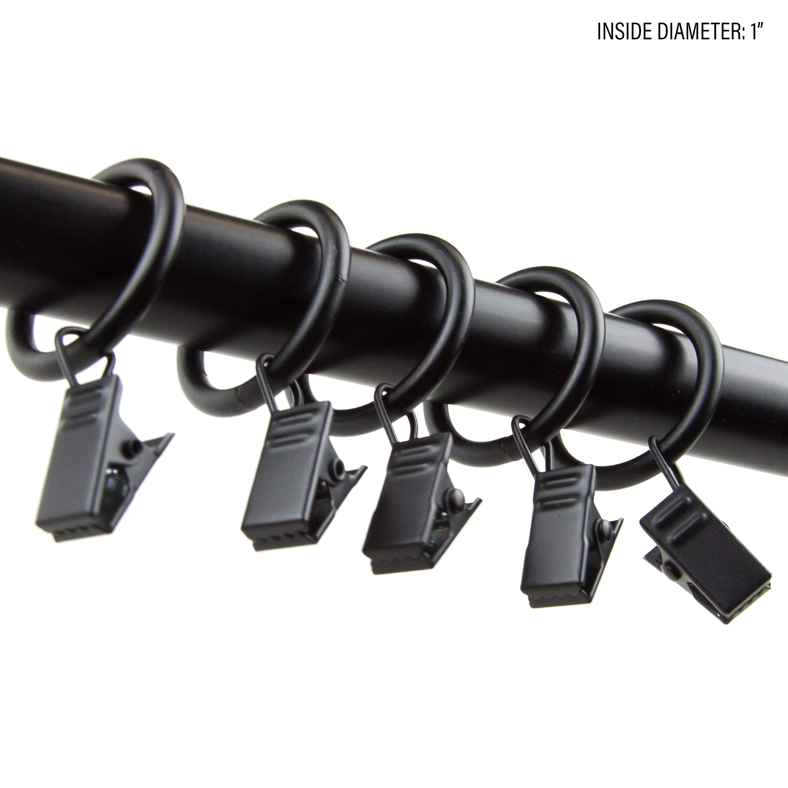 Rod Desyne 10 Count 1-Inch Curtain Rings With Clip For Windows, Black