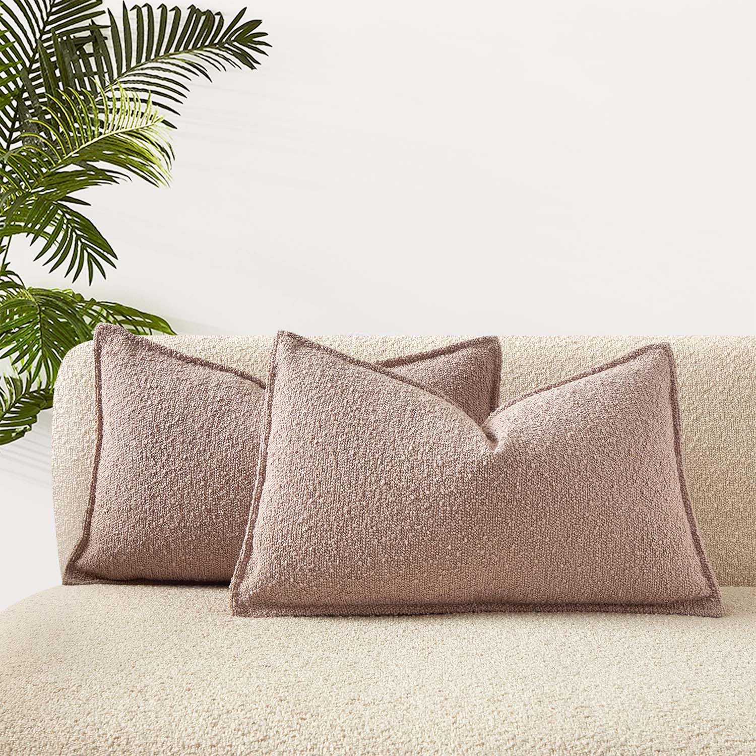 Juspurbet Pink Boucle Lumbar Broadside Throw Pillow Covers 12X20 Inch Set Of 2 For Couch Bedroom Sofa Living Room Decorative Sof