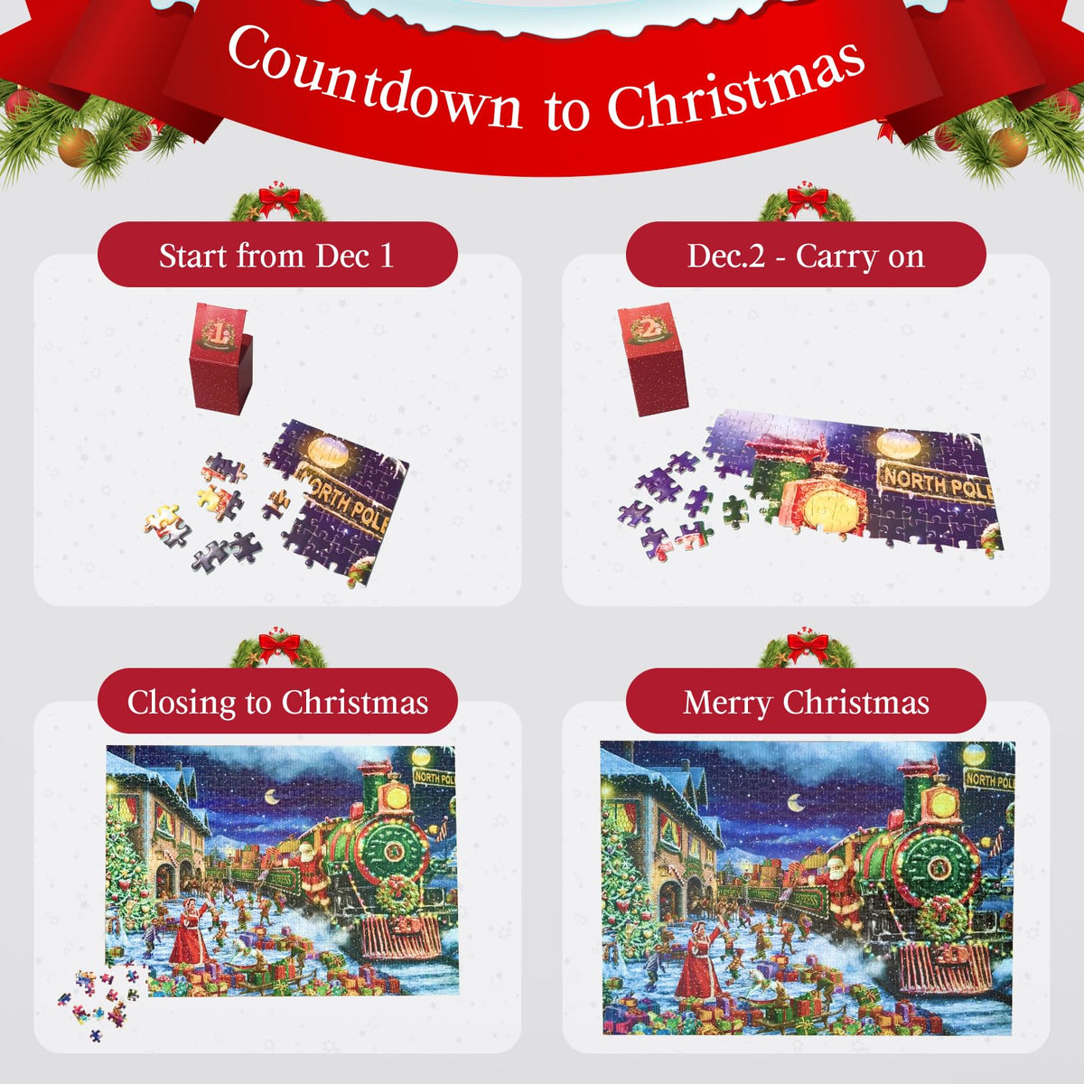HUYFGDYSA Advent Calendar 2024 - 1008 Piece Christmas Puzzle, Colorful Countdown for Home Wall Decor & Holiday Gifts