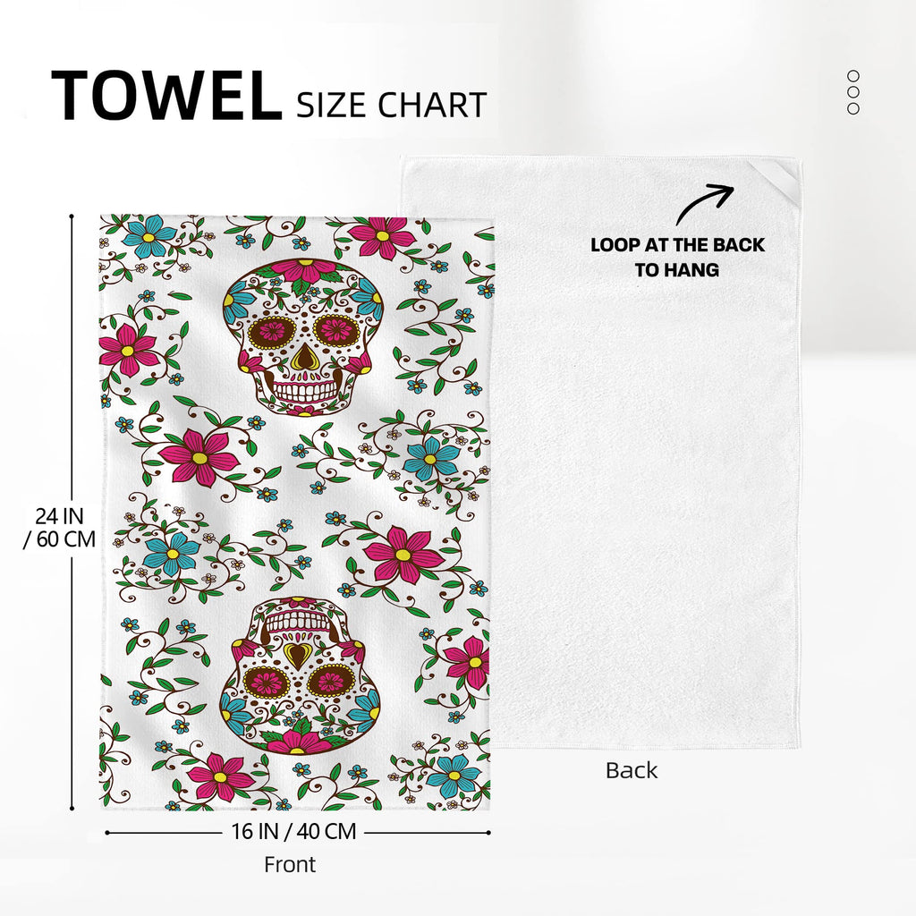 Mexican Skull Cute Floral Kitchen Dish Towels Set Of 2, 16'X 24' Cotton Absorbent Drying Cloth, Day Of The Dead Kitchen Towels