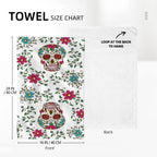Mexican Skull Cute Floral Kitchen Dish Towels Set Of 2, 16'X 24' Cotton Absorbent Drying Cloth, Day Of The Dead Kitchen Towels
