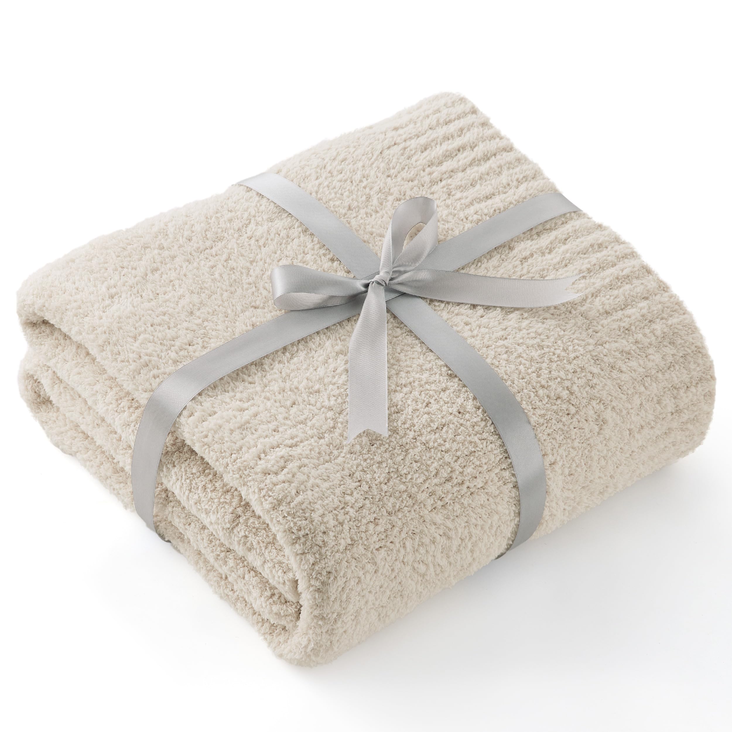 Bedsure Super Soft Knit Throw Blanket - Warm Cozy Reversible Beige Blanket, Fluffy Fuzzy Plush Lightweight Blanket For Couch Sof
