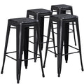Flash Furniture Kai Commercial Grade 4 Pack 30 High Backless Distressed Black Metal Indoor-Outdoor Barstool