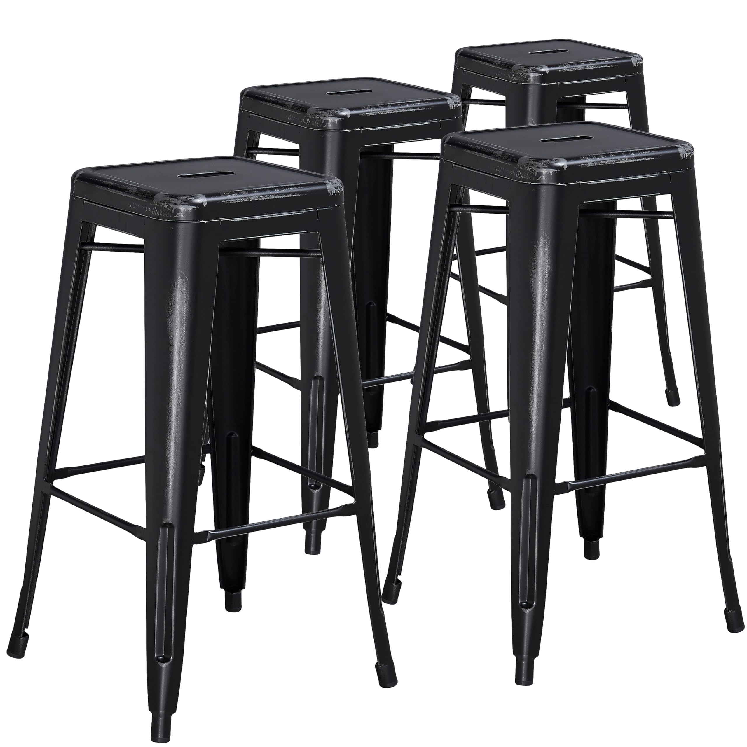 Flash Furniture Kai Commercial Grade 4 Pack 30 High Backless Distressed Black Metal Indoor-Outdoor Barstool
