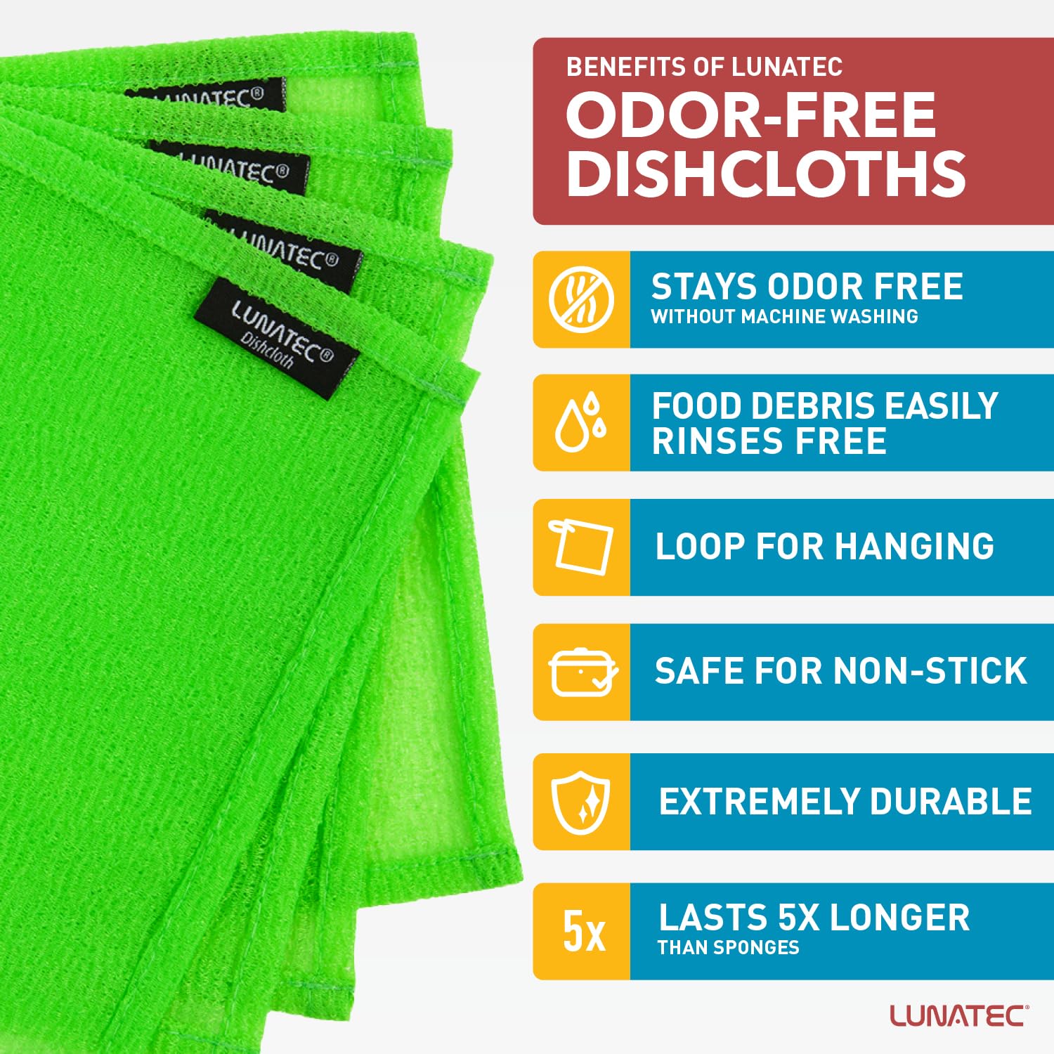 Lunatec Odor-Free Kitchen Dishcloths. A Scrubber And Scouring Pad For All Surfaces. (4-Pack)