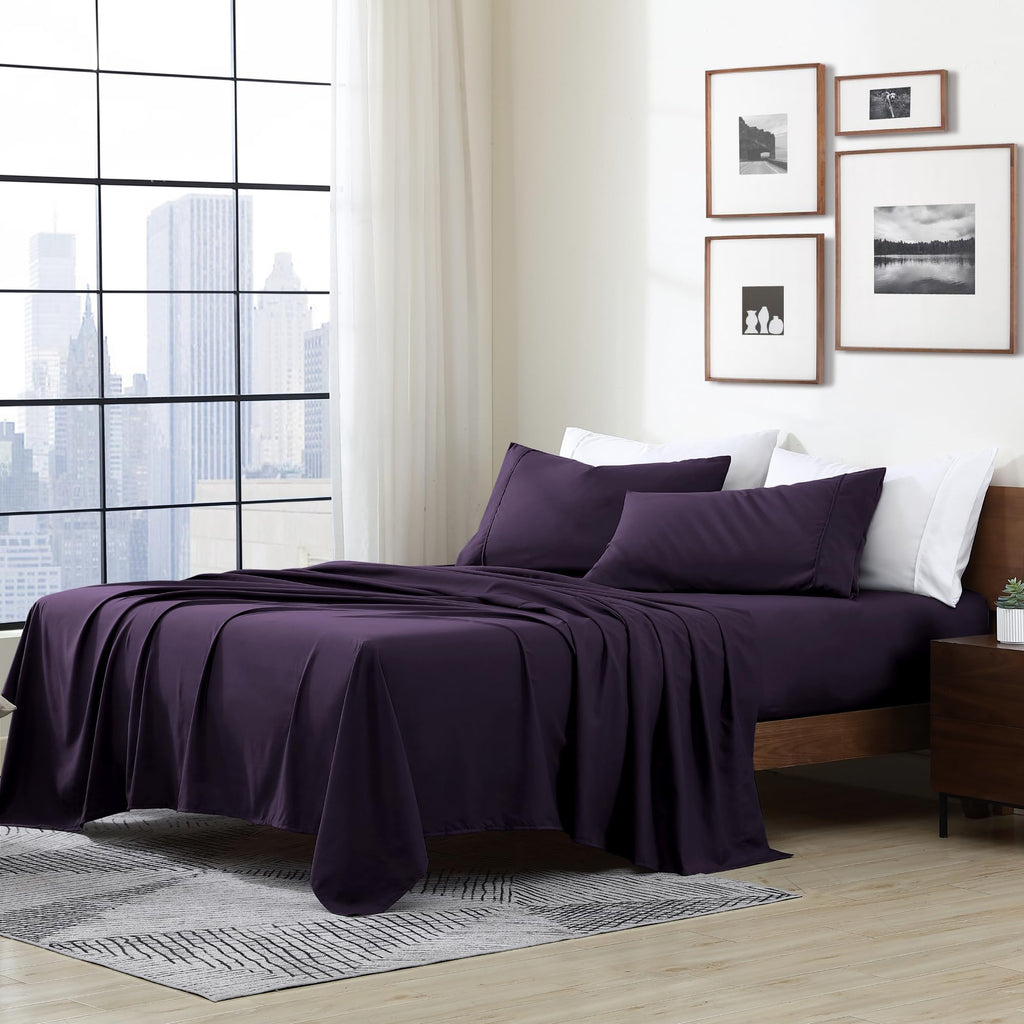 Cathay Home Essentials Ultra Soft Hypoallergenic Wrinkle Resistant Double Brushed Microfiber Bedding Sheet Set, Eggplant, Twin Xl
